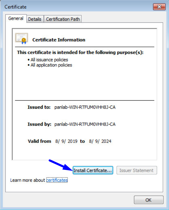 certificat d’installation d’information de certificat