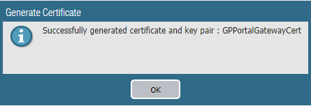 panorama générer la confirmation du certificat et de la paire clé