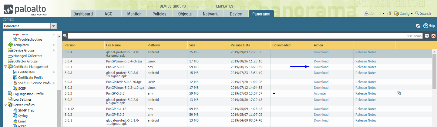 panorama télécharger des globalprotect images logicielles client