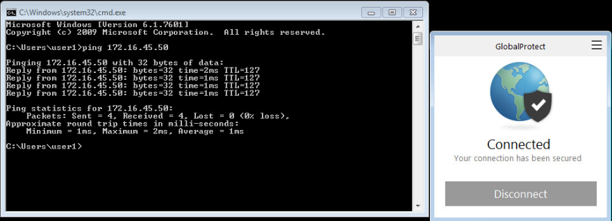 globalprotect vérification cli connectée