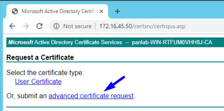 Los servicios de certificados de directorio de anuncios de Microsoft solicitan una solicitud de certificado avanzada de certificado