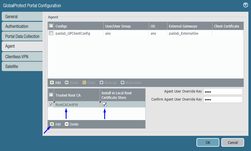 globalprotect la pestaña del agente de configuración del portal agrega la ca raíz a la lista de ca raíz de confianza para el globalprotect portal
