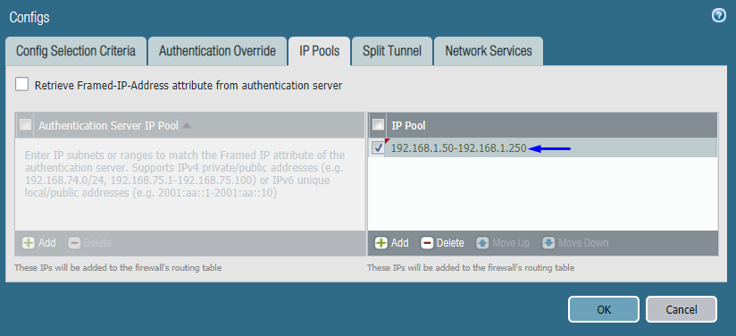 globalprotect configuración del portal de autenticación tabulador configuración del cliente de autenticación ip pools