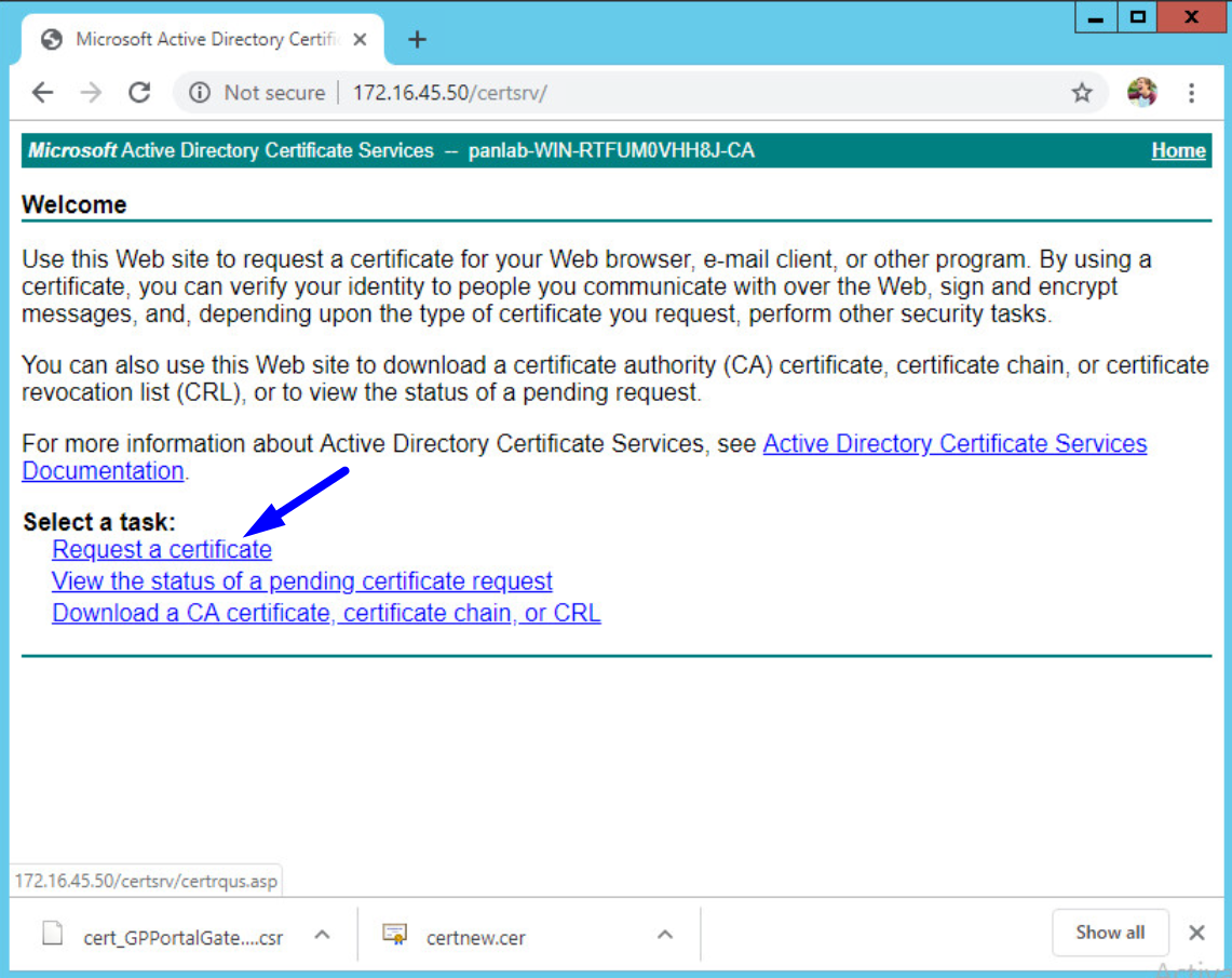 Microsoft Ad Directory-Zertifikatdienste fordern ein Zertifikat an