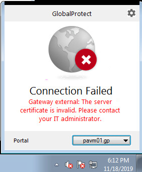 El certificado de servidor no es válido. Póngase en contacto con su IT administrador.
