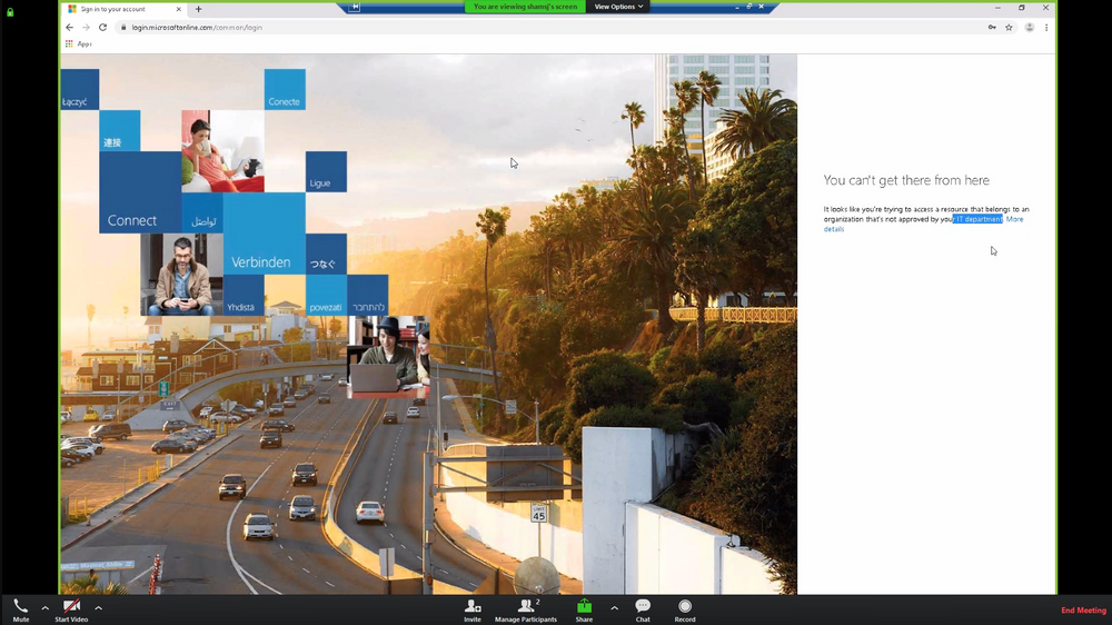 Nicht genehmigte Domänenantwortseite von Microsoft