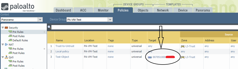 El objetivo muestra el número de serie