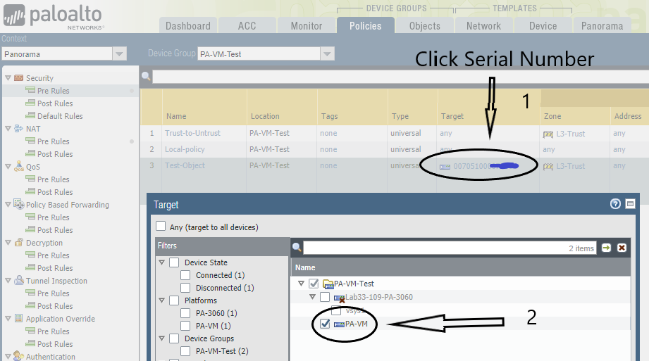Haga clic en el número de serie para mostrar el nombre del dispositivo