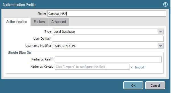 Dieses Bild zeigt die Erstellung des Authentifizierungsprofils in PAN OS