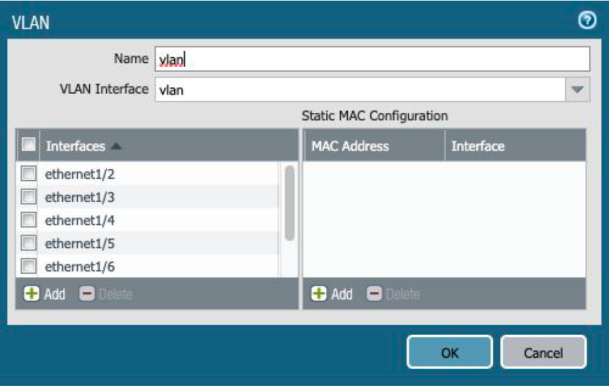 Créez des VLAC. Incluez les interfaces 2-8.