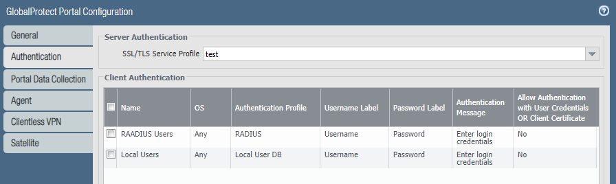 Global Protect Portal Authenciation