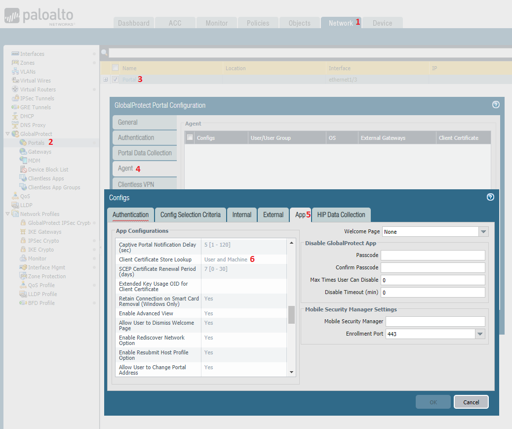 Location for setting Portal's Client Certificate Store Lookup