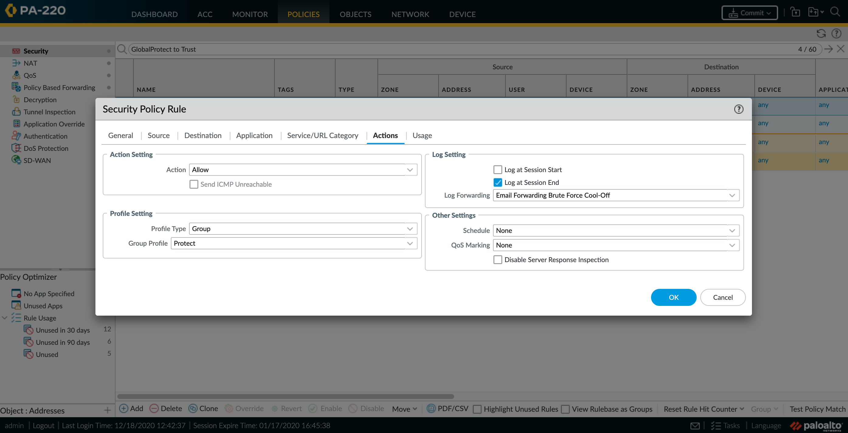 Change the Security Policy's defined Log Forwarding to the new clone