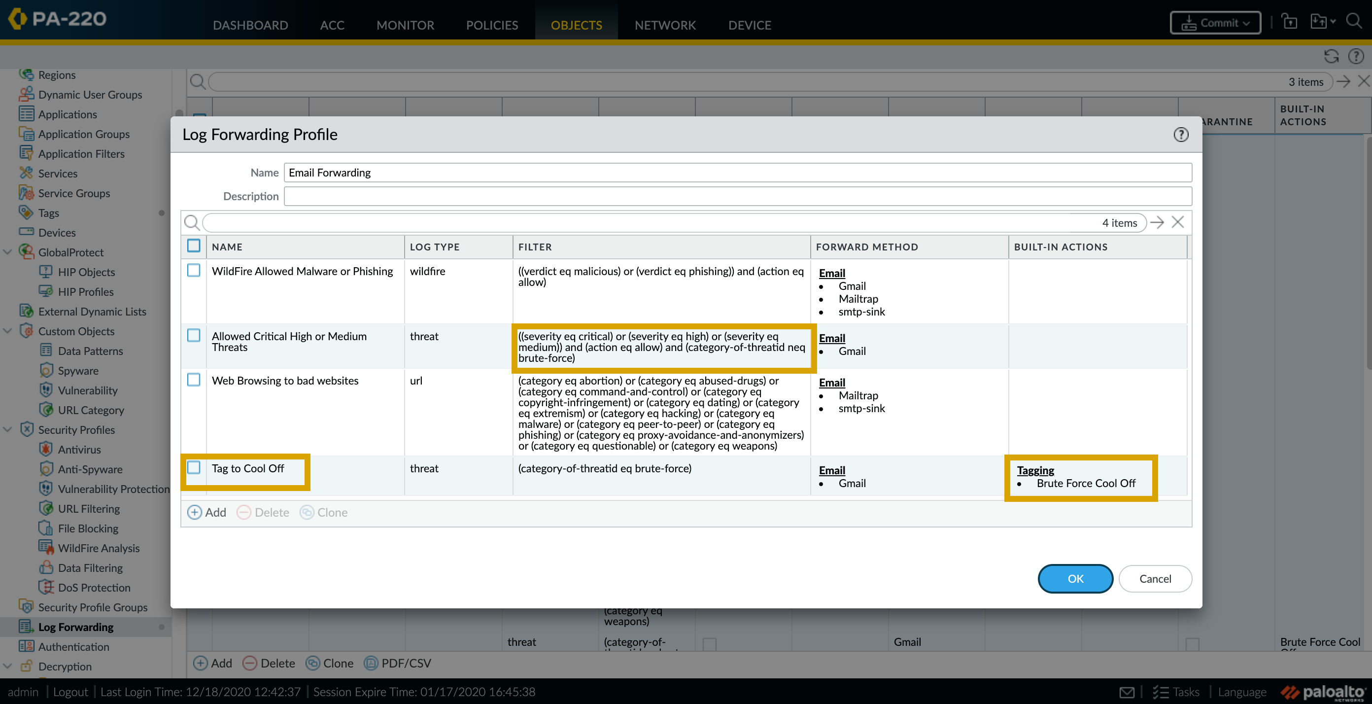 Edit original Log Forwarding Profile