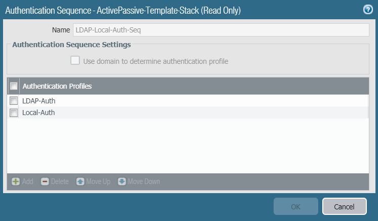 [認証シーケンス] ダイアログ ボックスを表示するスナップショット