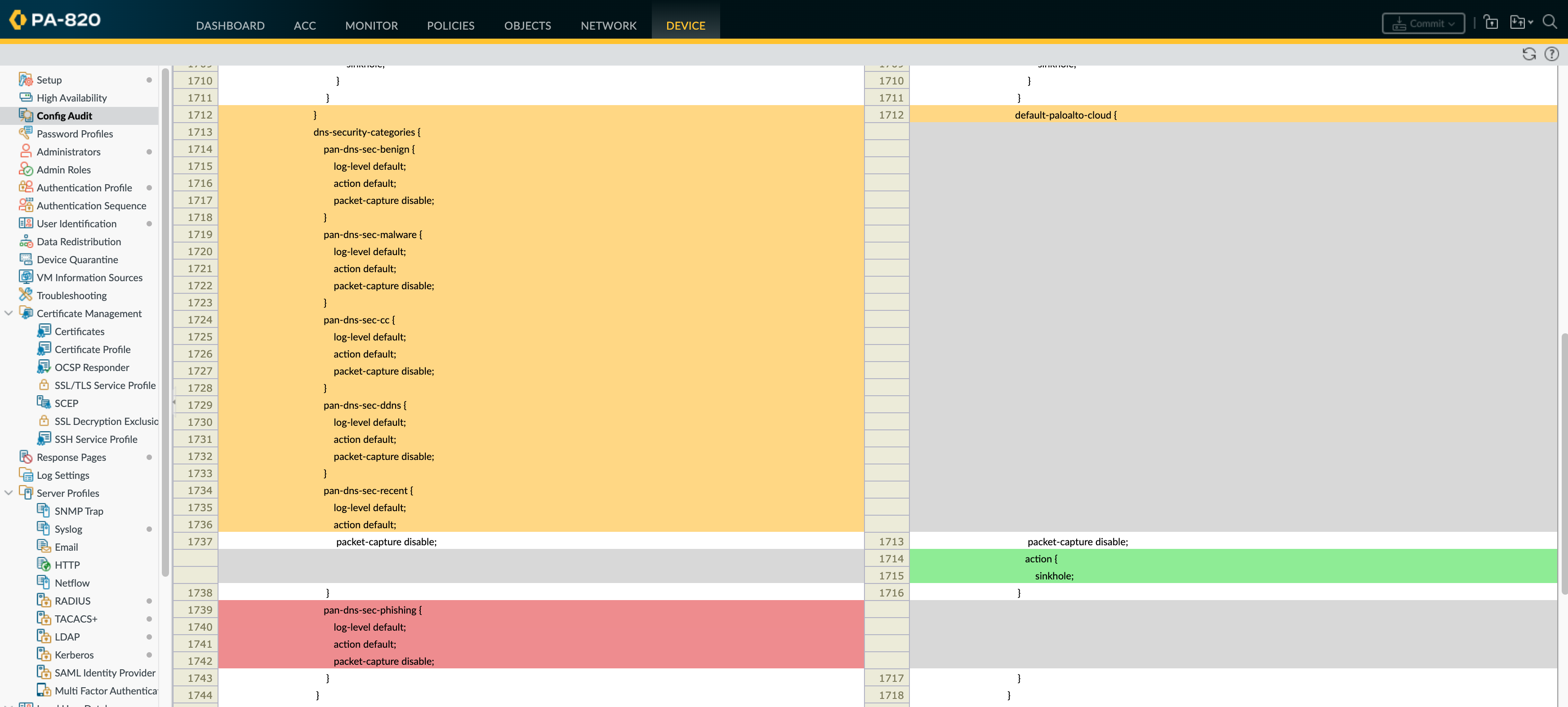 Config XML comparaison entre la mise à niveau avant et après à PAN-OS 10.0.0