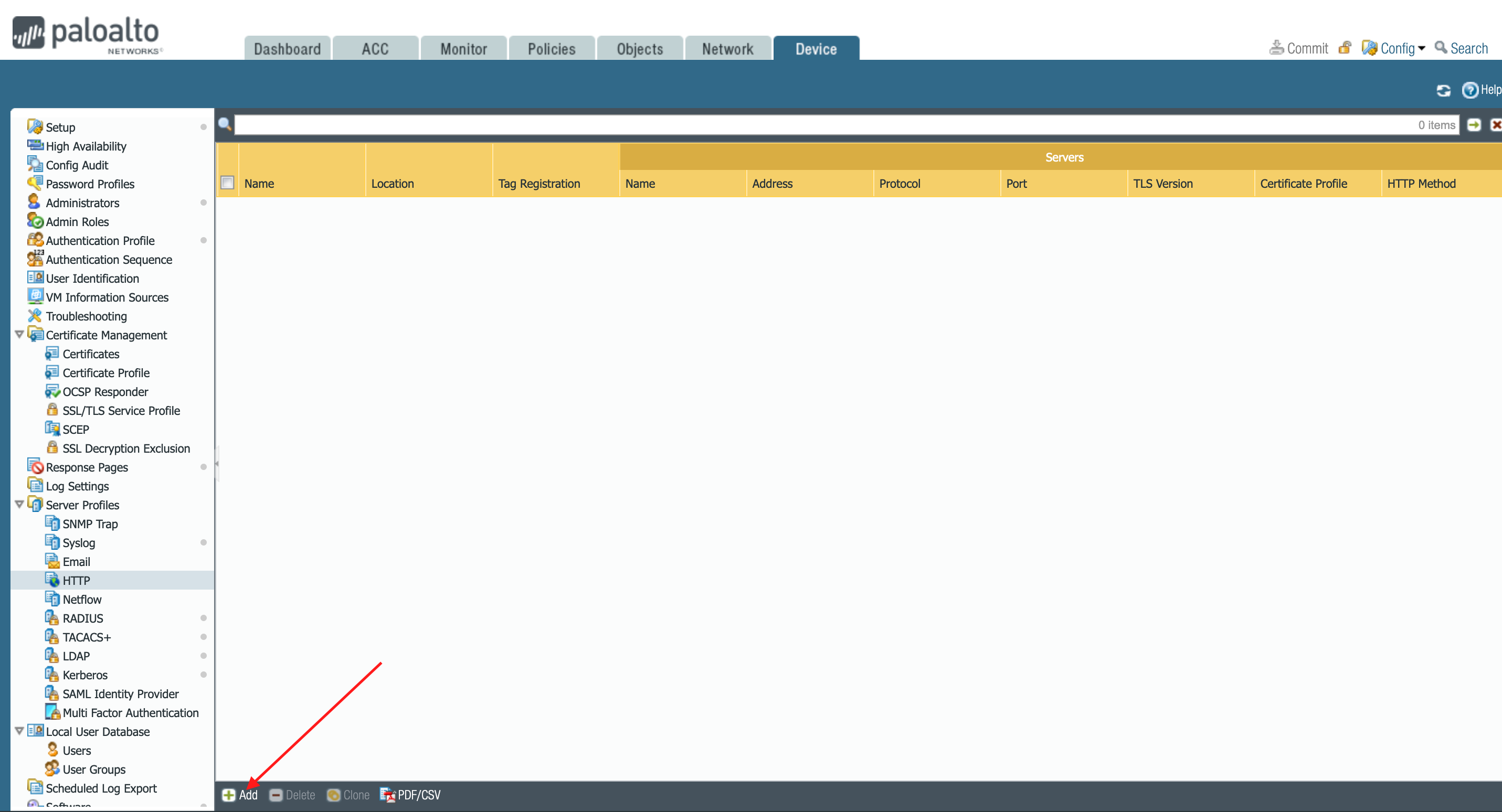 Ajouter un HTTP profil