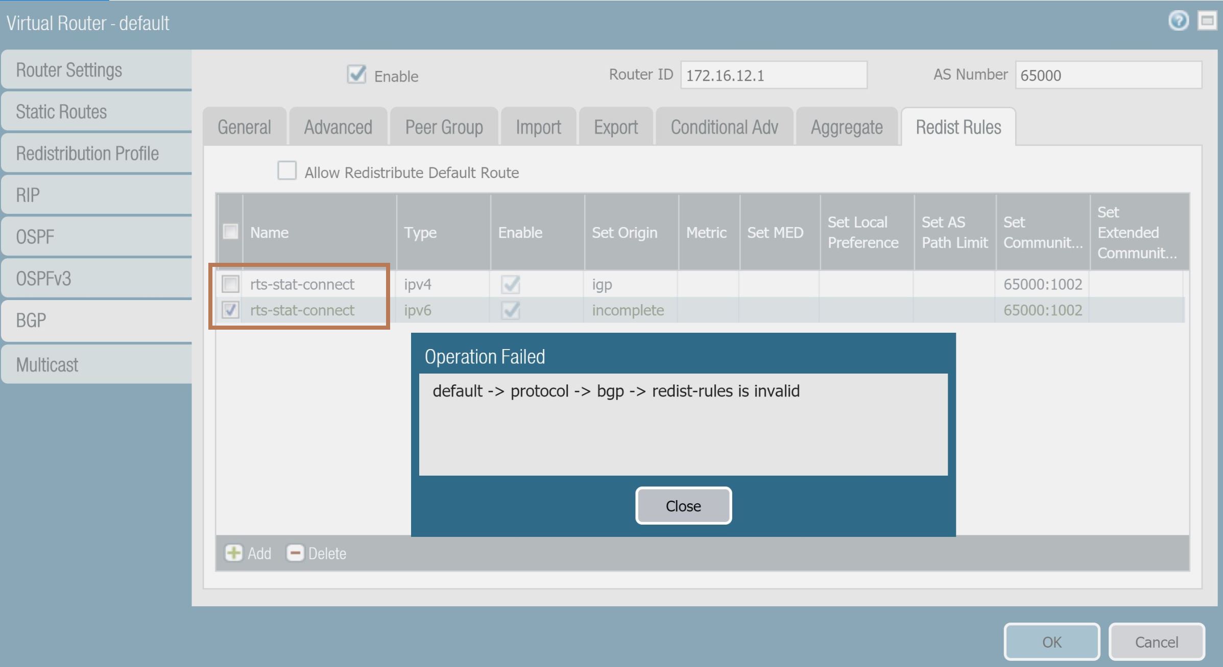 BGP Reglas de redistribución
