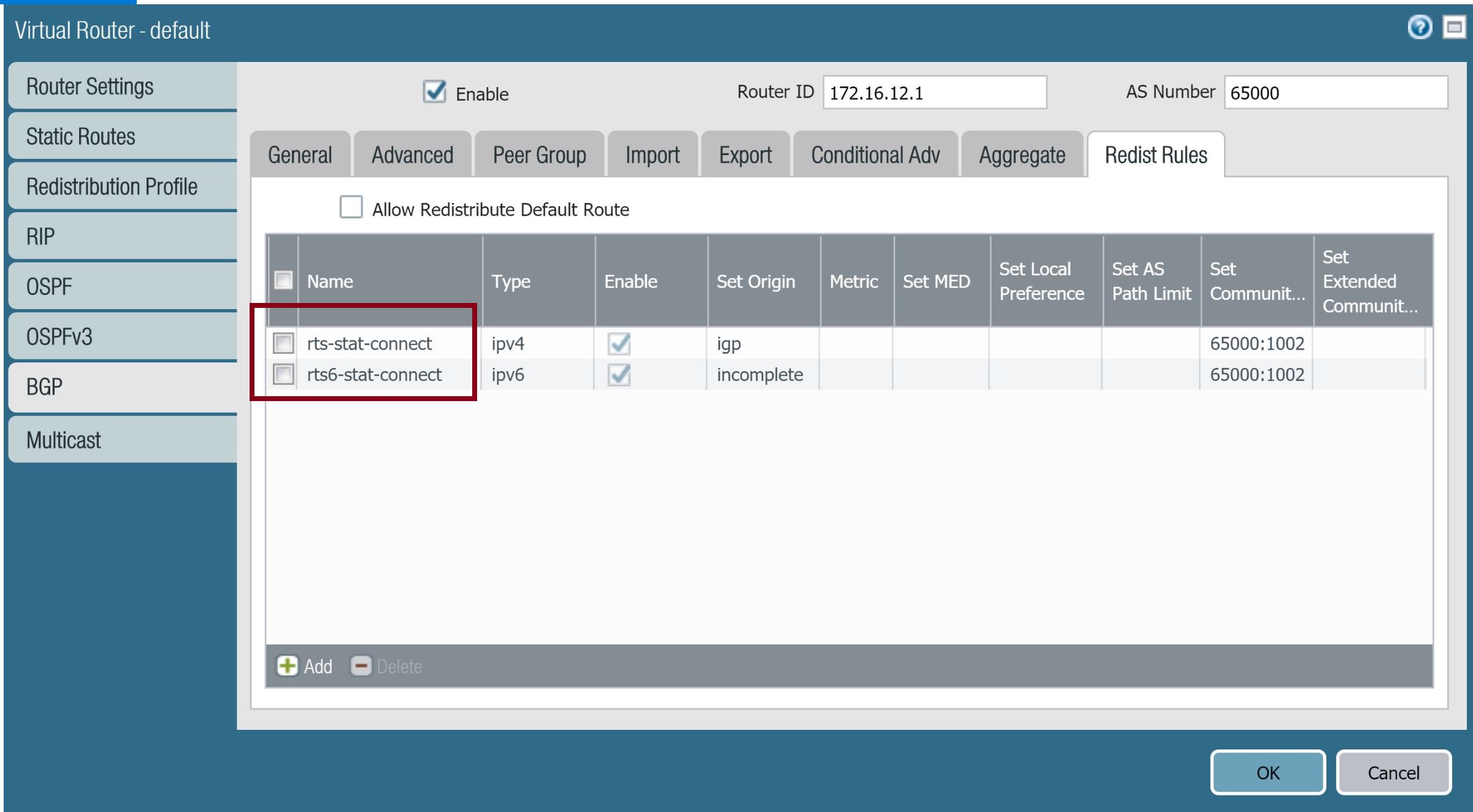 BGP 再配布ルール - 更新