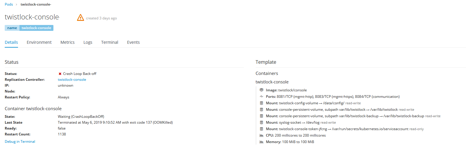 Crash Loop Back-off error message
