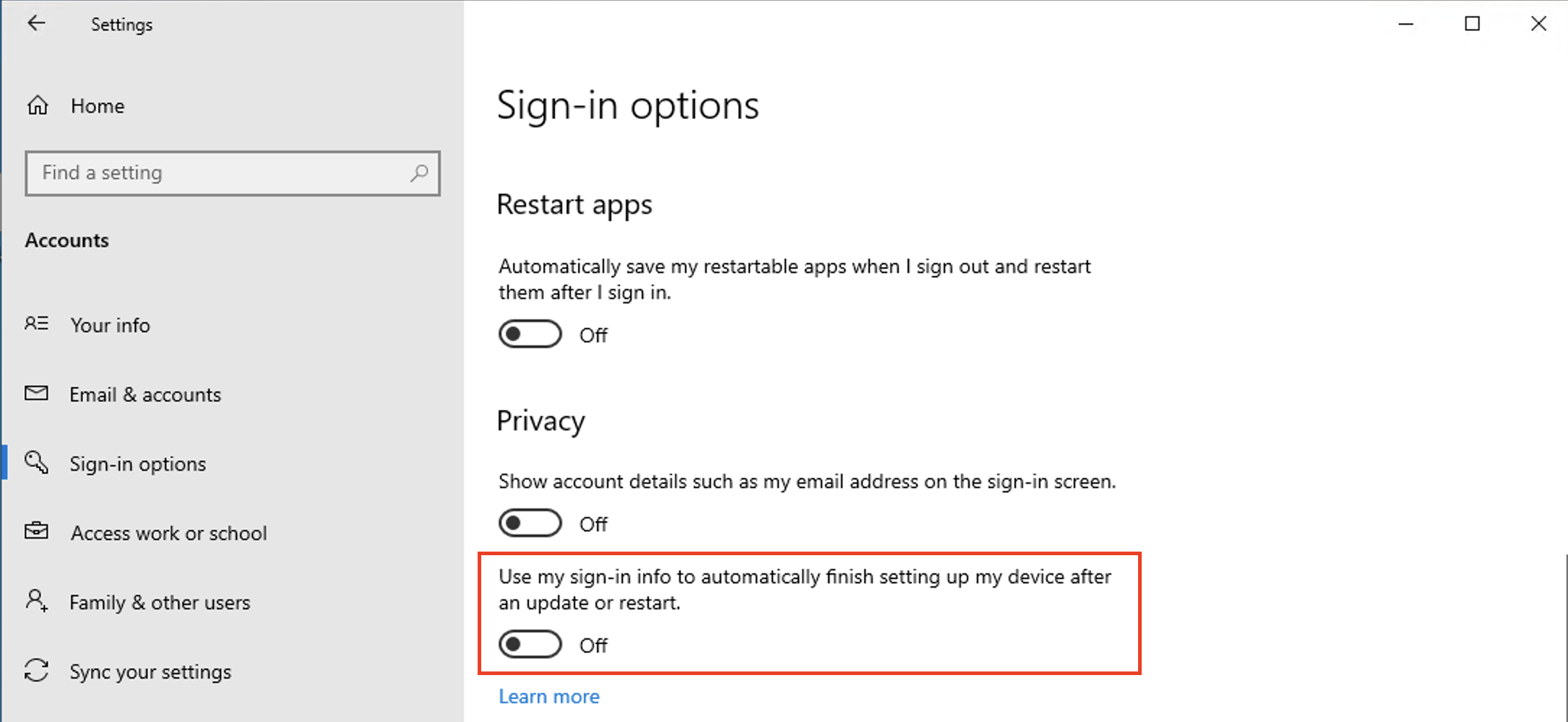 Windows の設定>アカウント>サインイン オプション