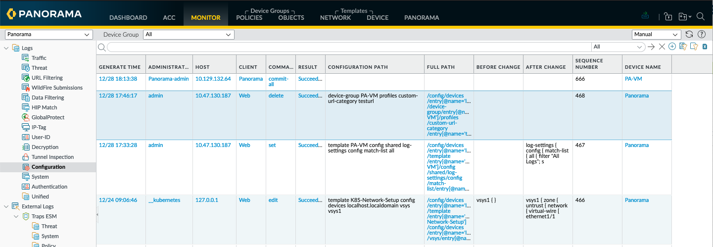 Registros de configuración de Panorama