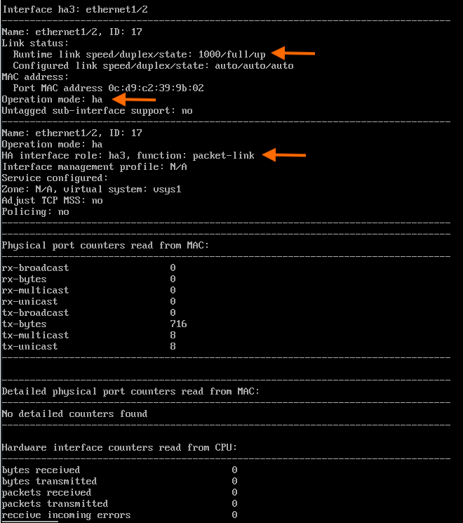 show high-availability interface ha3