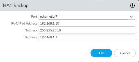 How to configure IP Address Netmask Gateway HA1 Backup Link