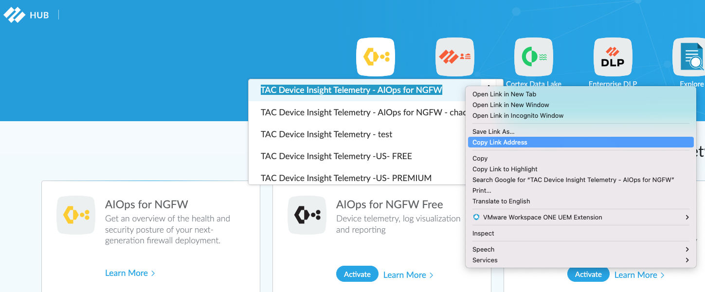 AIOps for NGFW - Copy Link Address