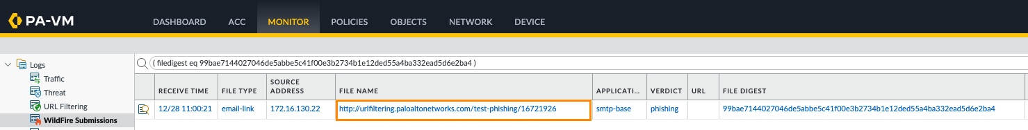 WildFire Submission log