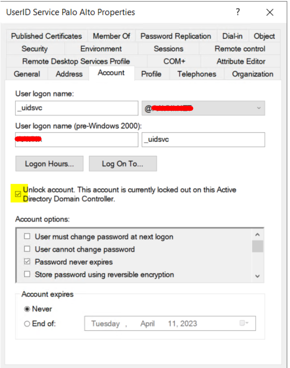 Enable the Account if it's disabled