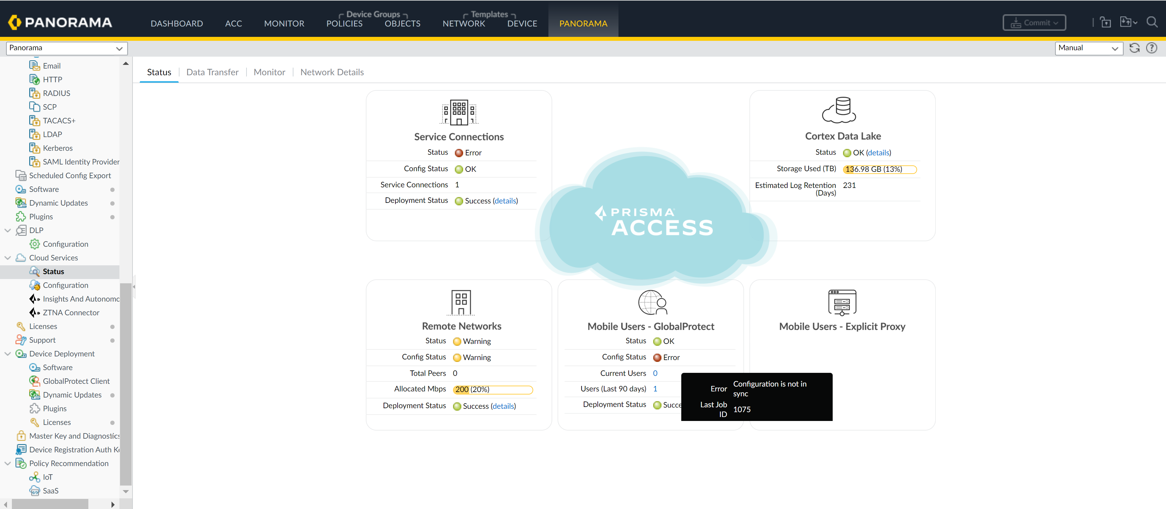 Configuration non synchronisée