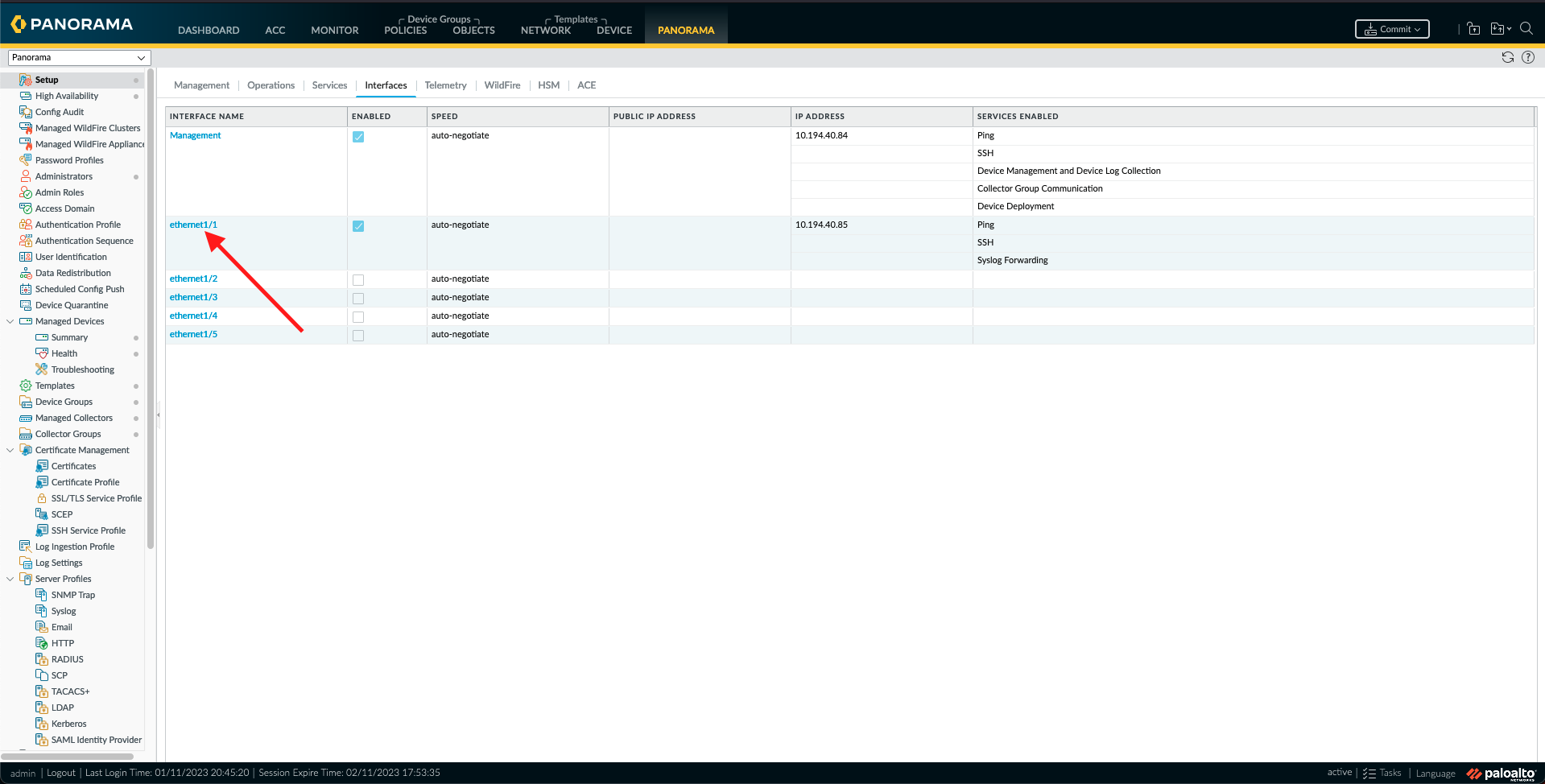 Sélectionnez l'interface pour modifier sa configuration