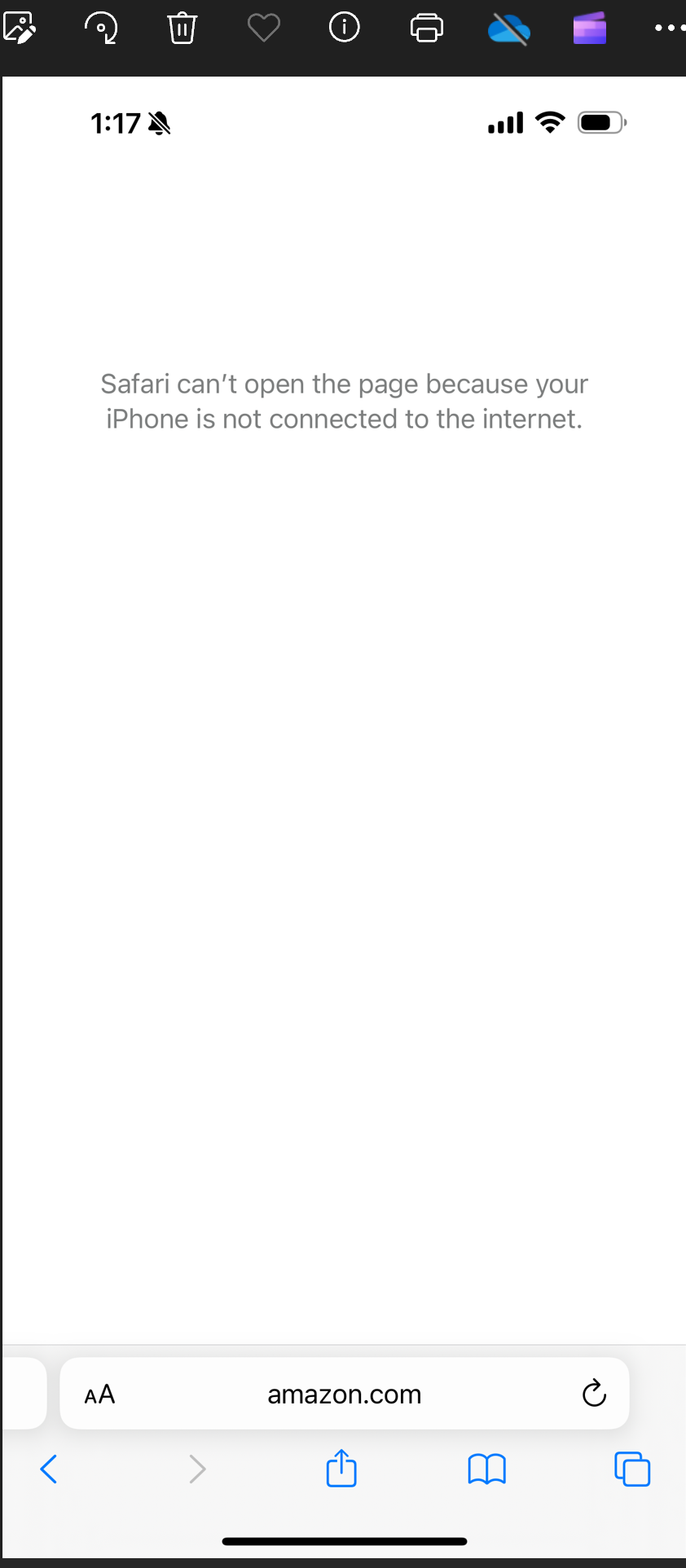 screenshots showing no internet connection