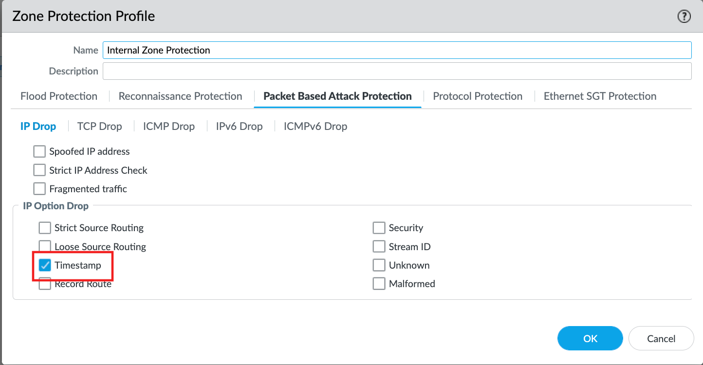 Enable IP Timestamp Option drop