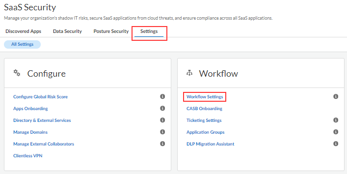 Settings - Workflow Settings