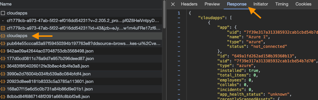 クラウドアプリのリストを取得する