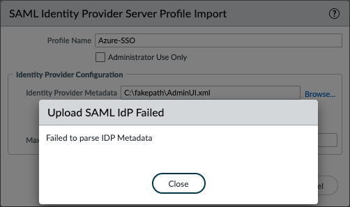 SAML identify provider server profile import