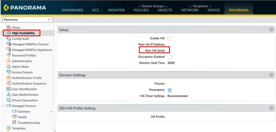 Peer HA Serial number configuration