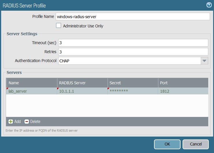 radius server profile