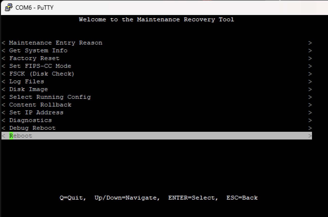 select reboot from maintenance mode
