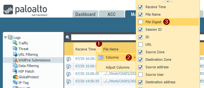 Visualización de la columna Resumen de archivos