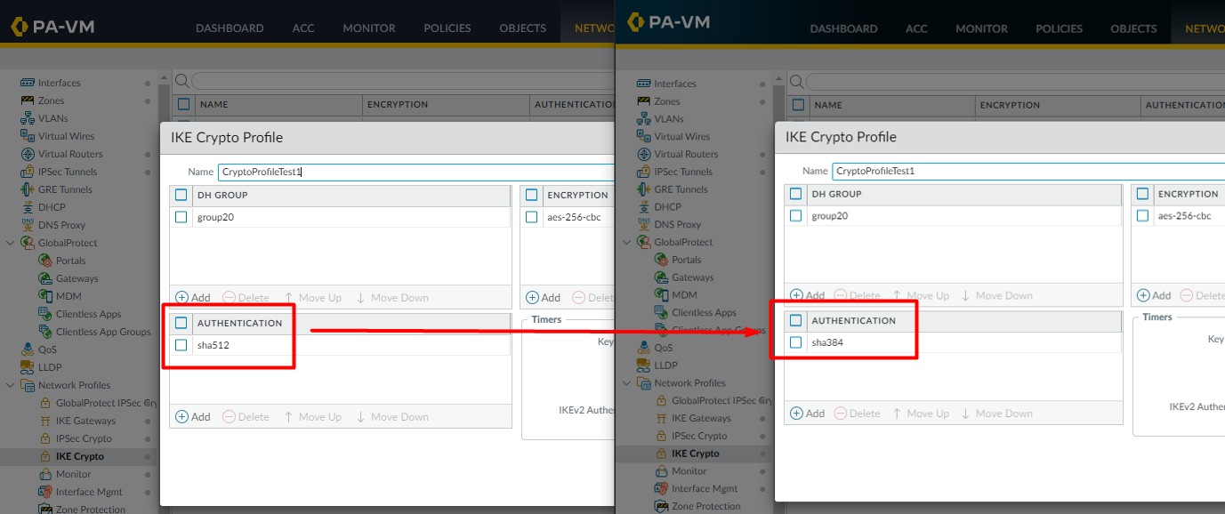 Comparing Web UI for Phase 1 Authentication mismatch