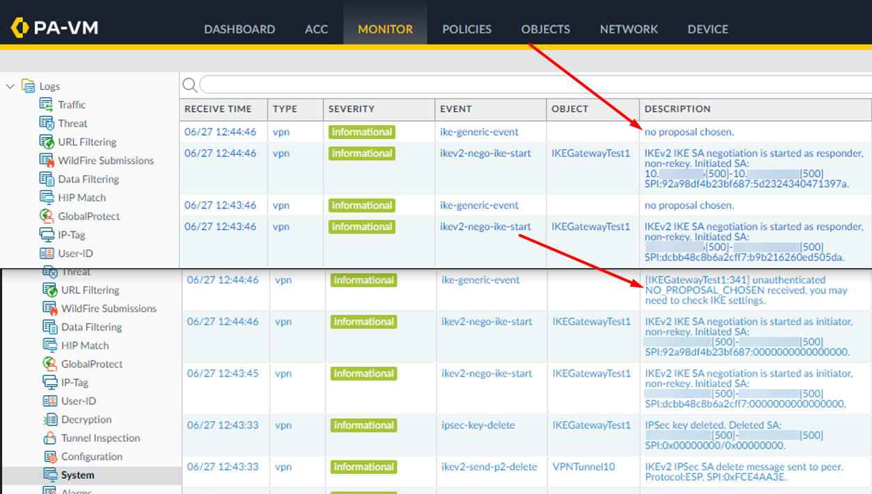 Comparing System Logs for Phase 1 Authentication mismatch