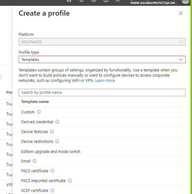 Create Profile snapshot