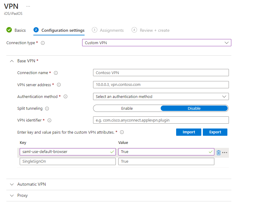 Custom VPN template snapshot