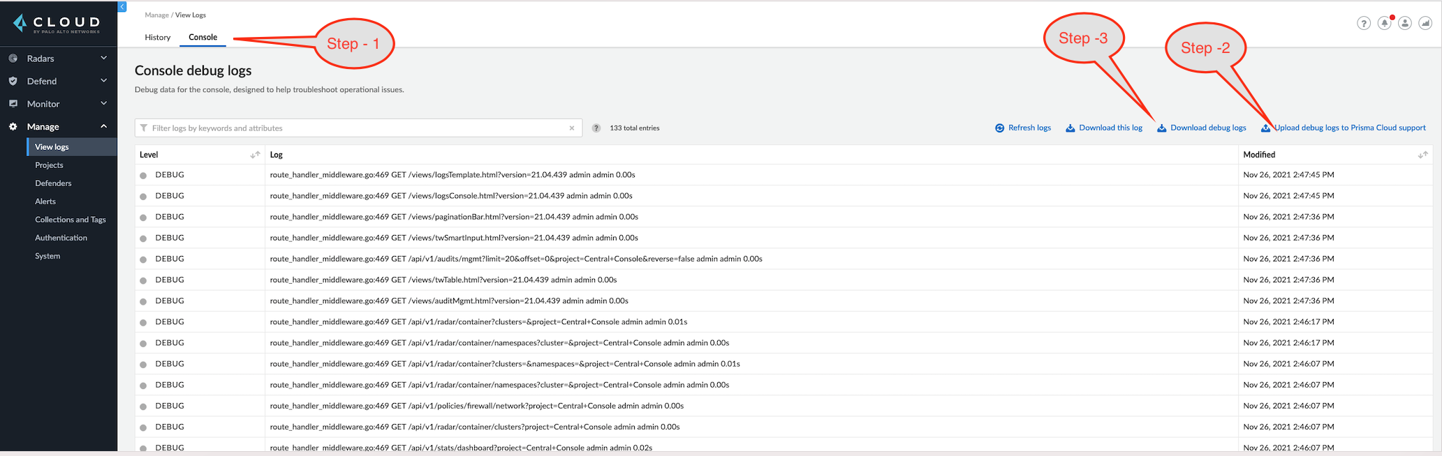 3  C L 0 u 0  Step -  Console debug logs  DEBUG  DEBUG  Step -2