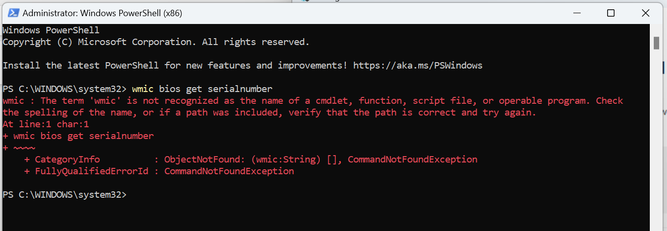 Wmic command failure