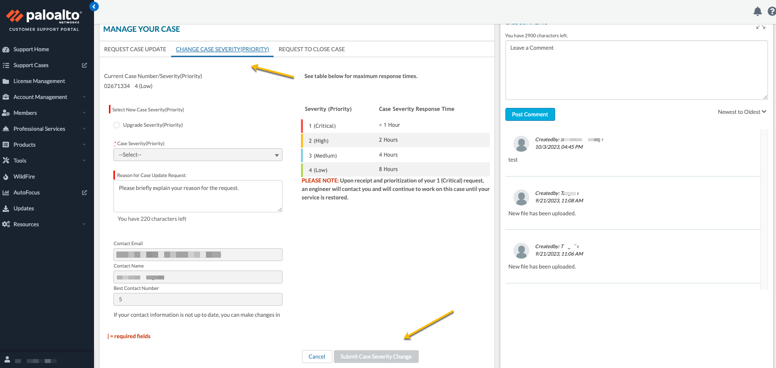 Change Case Severity/Priority tab