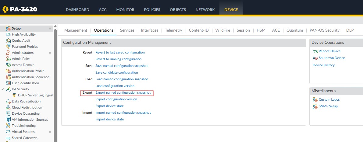 Export named configuration snapshot